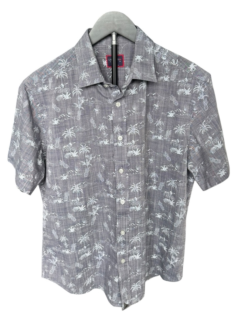 UNTUCKit Rivate Hawaiian Button Up Shirt Mens Medium Gray Tropical Resort Cotton